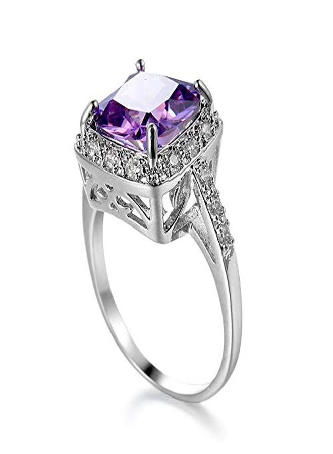 JerMrasra Birthstone Rings for Women White Gold Amethyst Cocktail Rings Purple CZ Engagement Ring Princess Cut Square Cubic Zirconia 925 Sterling Silver Shiny Full Diamond Ring for Women（6） - Image 5